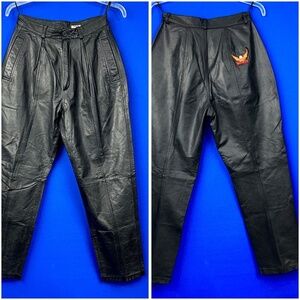 VINTAGE |•TOFFS•| Pleated Super High Waist Tapered Leg Harley Patch Leather Pant